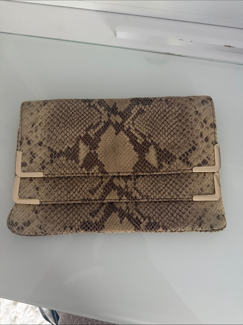 Michael Kors Taupe Python-Print Clutch with Gold Accents
